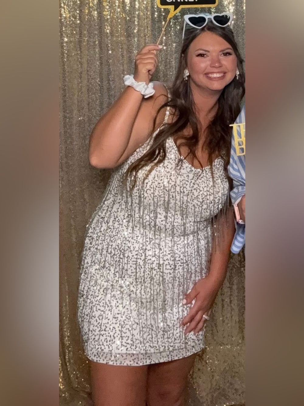 Show Me Your MuMu White Silver Sequin Fringe Mini Dress
